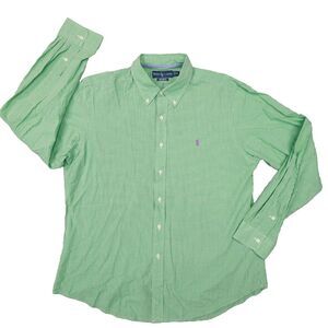 Ralph Lauren Vintage Custom Fit Green‎ Micro Check button Up Shirt size XL